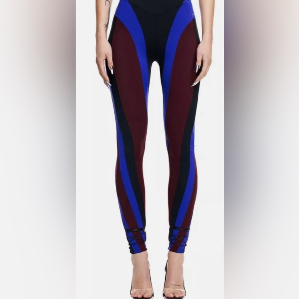 Mugler x H&M Spiral-paneled Black Blue Burgundy Jersey Leggings